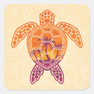 Tropical Sunset Sea Turtle Design Square Sticker