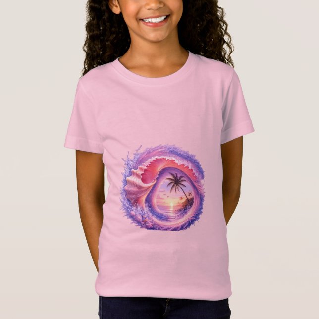 tropical sunset, seashell art, pearl shell, beach  T-Shirt (Front)