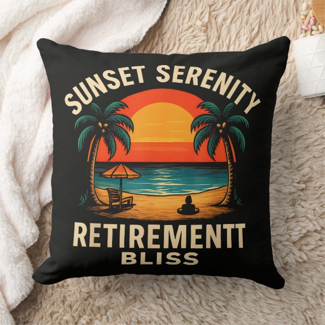 Tropical Sunset Serenity Retirement Beach Scene Cushion (Blanket)