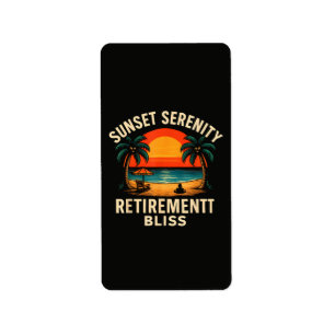 Tropical Sunset Serenity Retirement Beach Scene Label