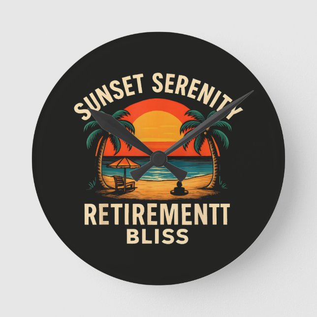 Tropical Sunset Serenity Retirement Beach Scene Round Clock (Front)