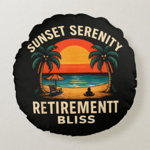 Tropical Sunset Serenity Retirement Beach Scene Round Cushion