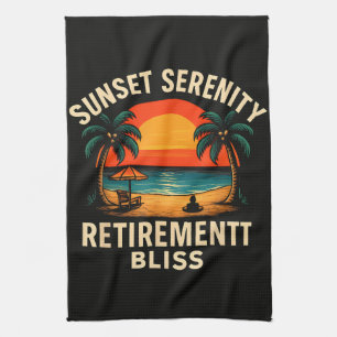 Tropical Sunset Serenity Retirement Beach Scene Tea Towel