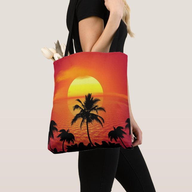 TROPICAL SUNSET Shoulder Tote Bag (Close Up)