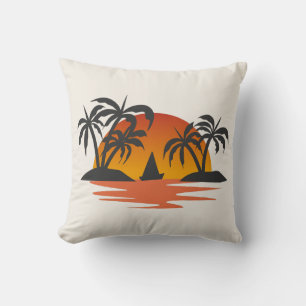 Tropical Sunset Silhouette Palm Trees Island Cushion