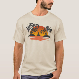 Tropical Sunset Silhouette Palm Trees Island T-Shirt