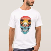 Tropical Sunset Skull | Beach Palm Tree Ocean Wave