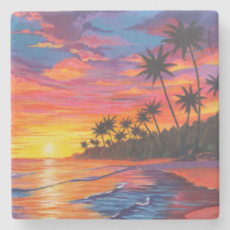 Tropical Sunset Stone Beverage Coaster
