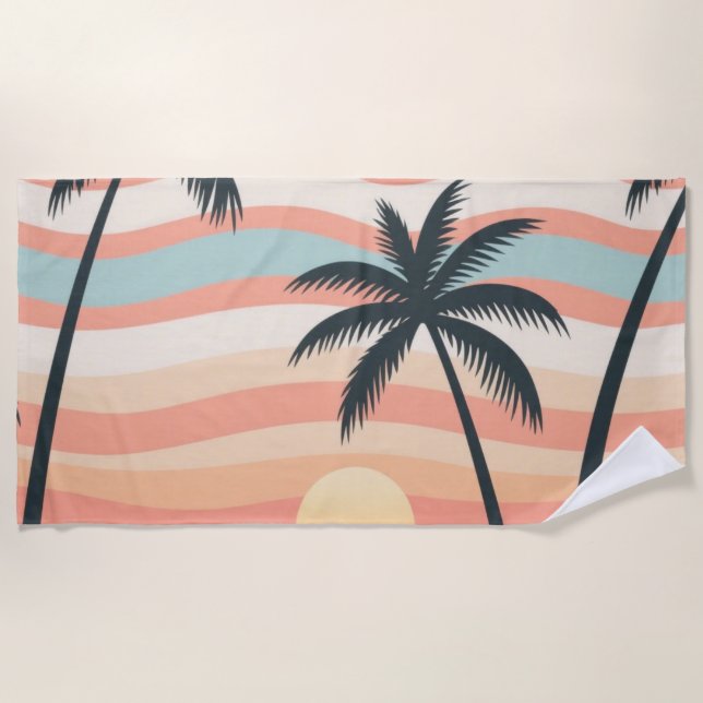 Tropical Sunset Stripes – Sunset Palms Towel (Front)