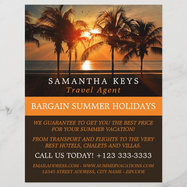 Tropical Sunset Vacation, Travel Agent Advert  Flyer (Front)