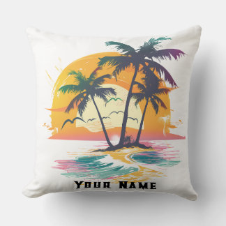 Tropical Sunset Vibes – Palm Trees & Beach Design Cushion