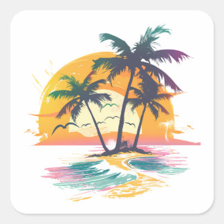 Tropical Sunset Vibes – Palm Trees & Beach Design Square Sticker
