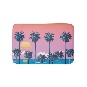 Tropical Sunset: Vintage Beach Illustration Bath Mat