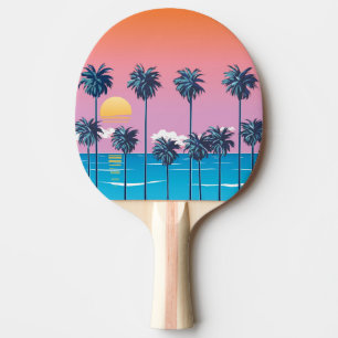 Tropical Sunset: Vintage Beach Illustration Ping Pong Paddle