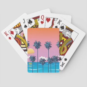 Tropical Sunset: Vintage Beach Illustration Playing Cards