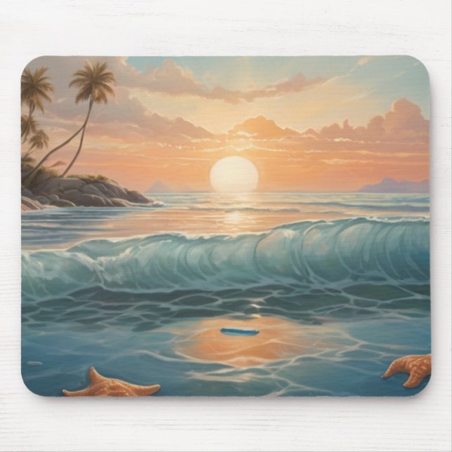 Tropical Sunset Wave– Ocean Serenity at your desk. Mouse Pad (Front)