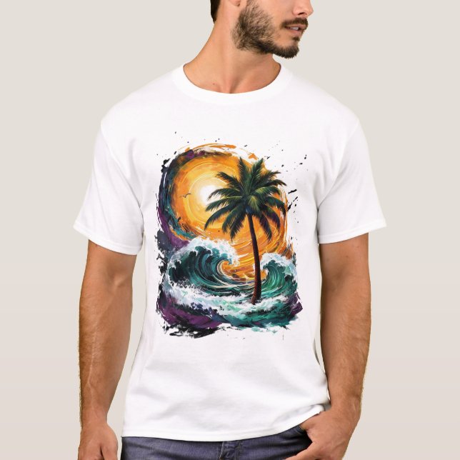 Tropical Sunset Wave T-Shirt (Front)