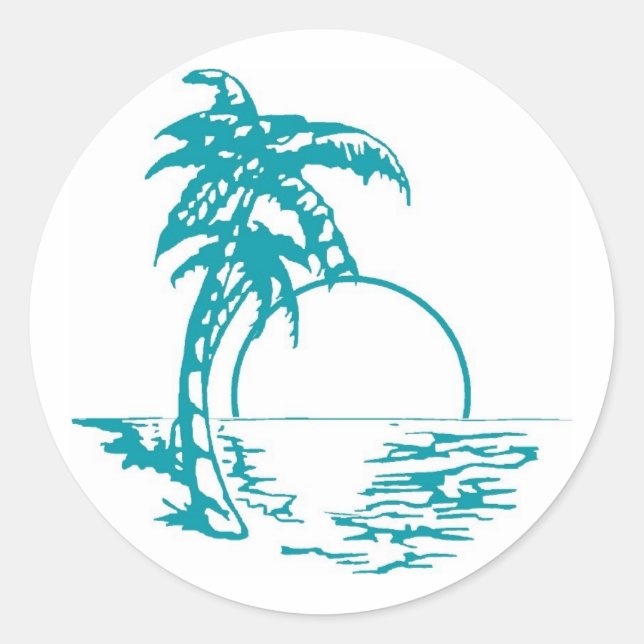 Tropical Sunset Wedding Classic Round Sticker (Front)