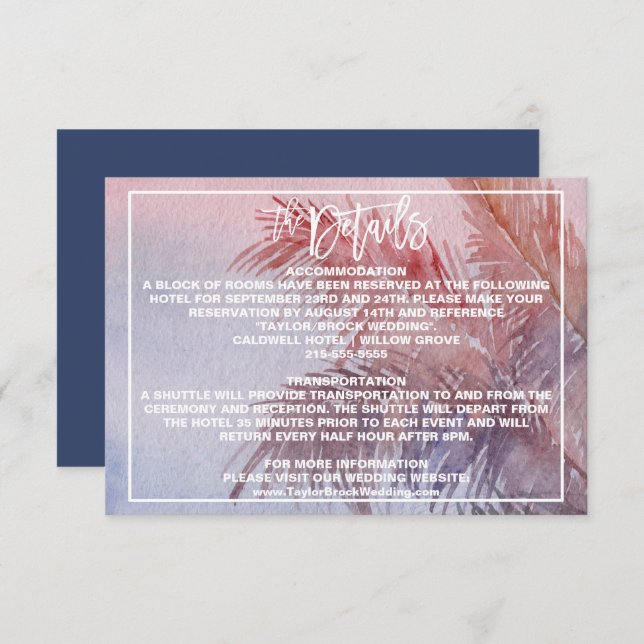 Tropical Sunset Wedding Details Enclosure Card (Front/Back)