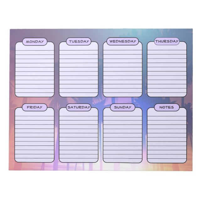 Tropical Sunset Weekly Planner Tear Away Notepad (Front)