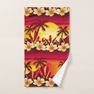 Tropical sunset with palms hand towel