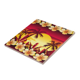 Tropical sunset with palms tile