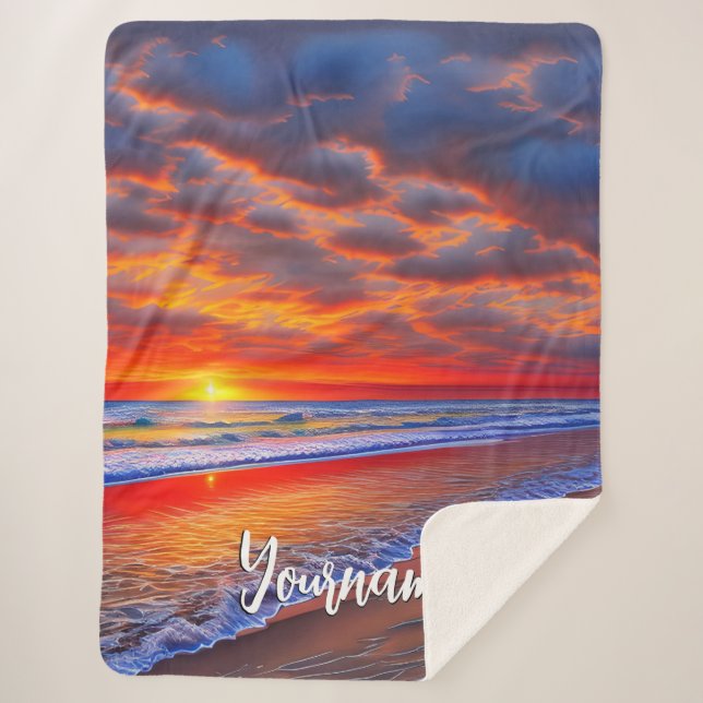 Tropical Sunset with Personalised Name Sherpa Blanket (Front)