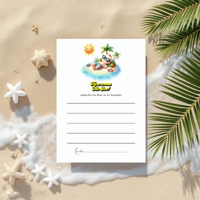Tropical Sunshine "Here Comes the Son" Baby Shower Advice Card (Tropical Sunshine "Here Comes the Son" Baby Shower Advice Card)