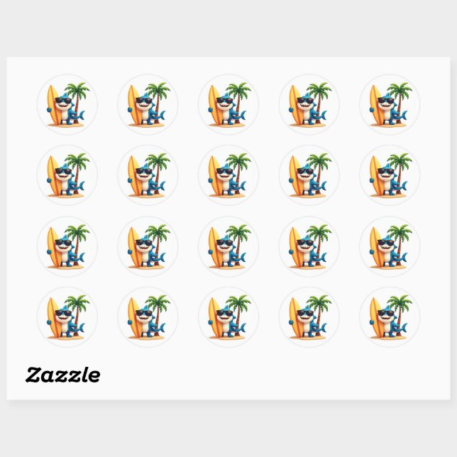 Tropical Surf Shark 🦈 Fun Beach Vibes Sticker (Sheet)