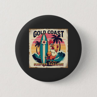 Tropical Surf Vibes – Retro Rooster & Waveboard T- 6 Cm Round Badge