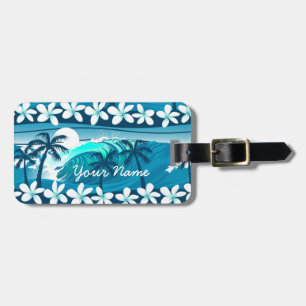 Tropical surf wave with palm luggage tag