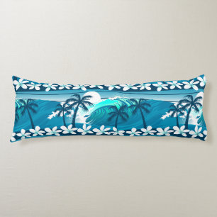 Tropical surf wave with palm trees body cushion