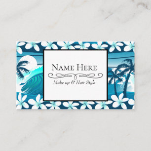 Tropical surf wave with palm trees business card