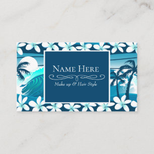Tropical surf wave with palm trees business card