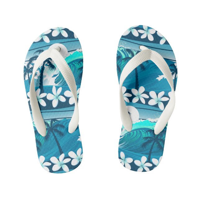 Tropical surf wave with palm trees kid's jandals (Footbed)