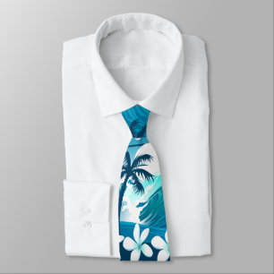 Tropical surf wave with palm trees tie