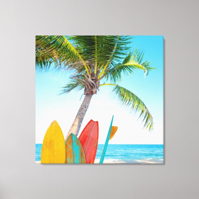 Tropical Surfboard Beach Canvas Print (Front)