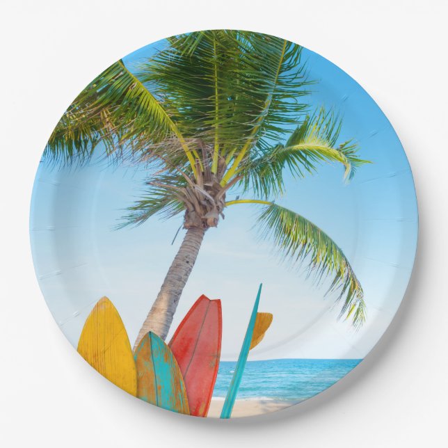 Tropical Surfboard Beach Paper Plate (Front)