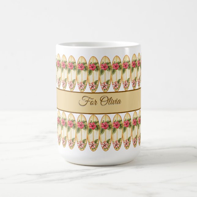 Tropical Surfboard Floral Design – Customisable Na Coffee Mug (Center)