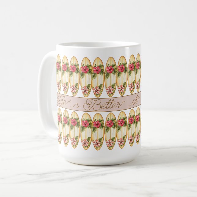 Tropical Surfboard Floral Design – Customisable Ph Coffee Mug (Front Left)