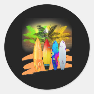 Tropical Surfboard Hawaii Beach Souvenir Surfing  Classic Round Sticker