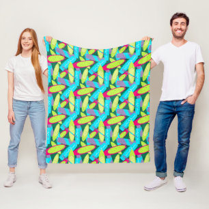 Tropical Surfboard Pattern Multi Coloured Surfer's Fleece Blanket