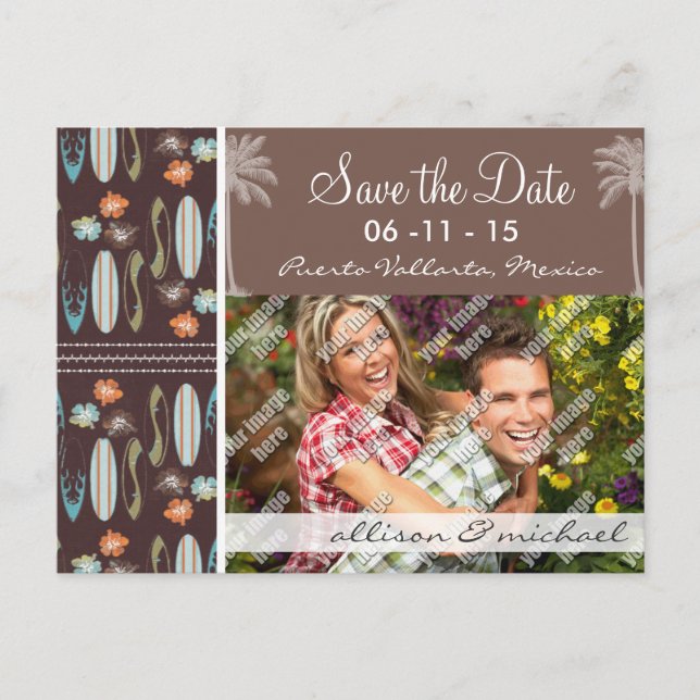 Tropical Surfboards & Hibiscus Announcement Postcard (Front)