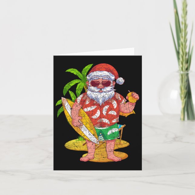 Tropical Surfer Santa Claus Hawaii Summer Christma Card (Front)