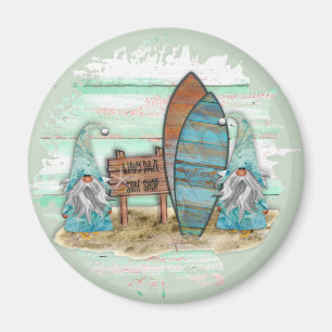 Tropical Surfing Watercolor Beach Gnomes Magnet