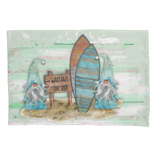 Tropical Surfing Watercolor Beach Gnomes Pillowcase