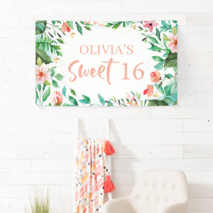 Tropical Sweet 16 Aloha Luau Birthday Banner