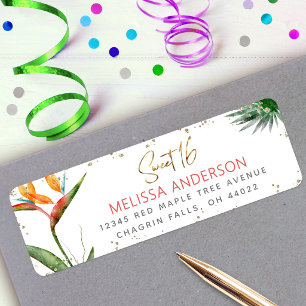 Tropical Sweet 16 Floral Gold Script Dots Address