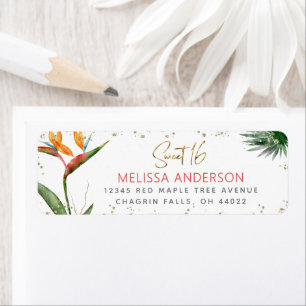 Tropical Sweet 16 Floral Gold Script Dots Address