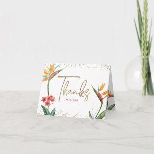 Tropical Sweet 16 Palm Leaf Watercolor Gold Script Thank You Card